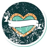 iconic distressed sticker tattoo style image of a heart and banner vector