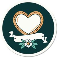 sticker of tattoo in traditional style of a heart and banner vector