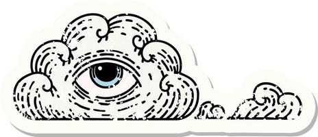 distressed sticker tattoo in traditional style of an all seeing eye cloud vector