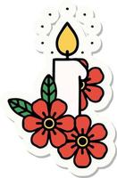 sticker of tattoo in traditional style of a candle and flowers vector