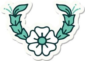 pegatina de tatuaje al estilo tradicional de una flor decorativa vector