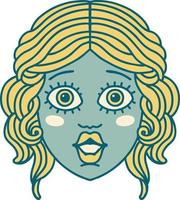 iconic tattoo style image of female face vector