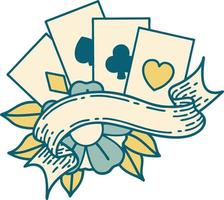 iconic tattoo style image of cards and banner vector