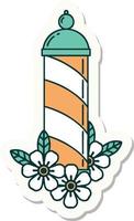 sticker of tattoo in traditional style of a barbers pole vector