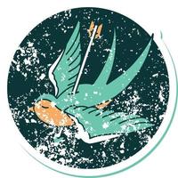 iconic distressed sticker tattoo style image of a swallow shot through with arrow vector