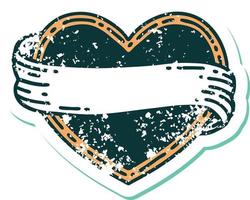 iconic distressed sticker tattoo style image of a heart and banner vector