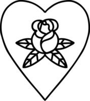 tattoo in black line style of a heart and flowers vector