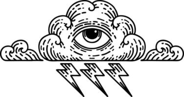 tattoo in black line style of an all seeing eye cloud vector