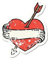distressed sticker tattoo in traditional style of an arrow heart and banner vector