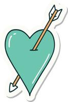 sticker of tattoo in traditional style of an arrow and heart vector