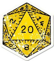 distressed sticker tattoo in traditional style of a d20 dice vector