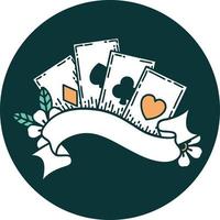 iconic tattoo style image of cards and banner vector