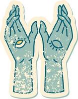 icónica pegatina angustiada imagen estilo tatuaje de manos místicas vector