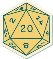 sticker of tattoo in traditional style of a d20 dice vector