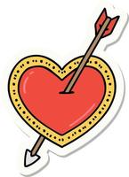 sticker of tattoo in traditional style of an arrow and heart vector