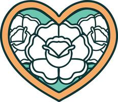 iconic tattoo style image of a heart and flowers vector