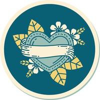 sticker of tattoo in traditional style of a heart and banner vector