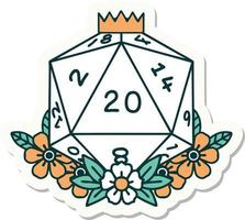 sticker of tattoo in traditional style of a d20 vector