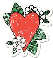 distressed sticker tattoo in traditional style of a botanical heart vector