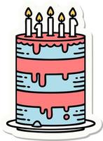 sticker of tattoo in traditional style of a birthday cake vector