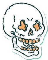 iconic distressed sticker tattoo style image of a skull vector