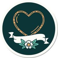 sticker of tattoo in traditional style of a heart and banner vector