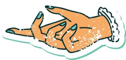 iconic distressed sticker tattoo style image of a hand vector