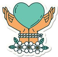 sticker of tattoo in traditional style of tied hands and a heart vector