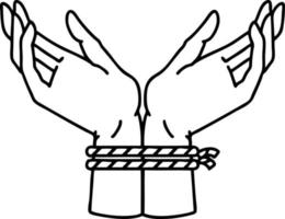 tattoo in black line style of a pair of tied hands vector