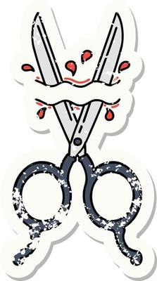 distressed sticker tattoo in traditional style of barber scissors