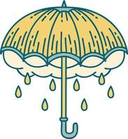 iconic tattoo style image of an umbrella and storm cloud vector