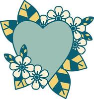 iconic tattoo style image of a botanical heart vector