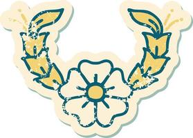 icónica pegatina angustiada estilo tatuaje imagen de una flor decorativa vector