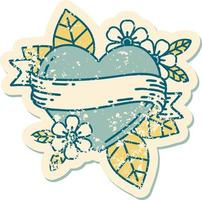 iconic distressed sticker tattoo style image of a heart and banner vector