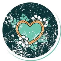 iconic distressed sticker tattoo style image of a botanical heart vector