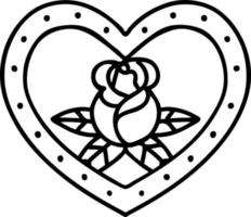 tattoo in black line style of a heart and flowers vector