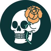 iconic tattoo style image of a skull and rose vector