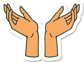 sticker of tattoo in traditional style of open hands vector