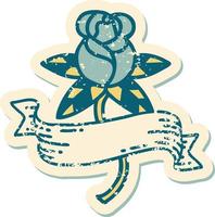 iconic distressed sticker tattoo style image of a rose and banner vector