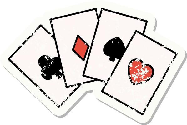 distressed sticker tattoo in traditional style of a run of cards