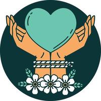 iconic tattoo style image of tied hands and a heart vector