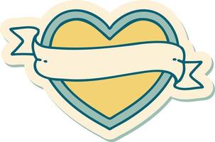 sticker of tattoo in traditional style of a heart and banner vector