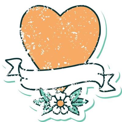iconic distressed sticker tattoo style image of a heart and banner