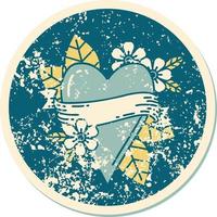 iconic distressed sticker tattoo style image of a heart and banner vector