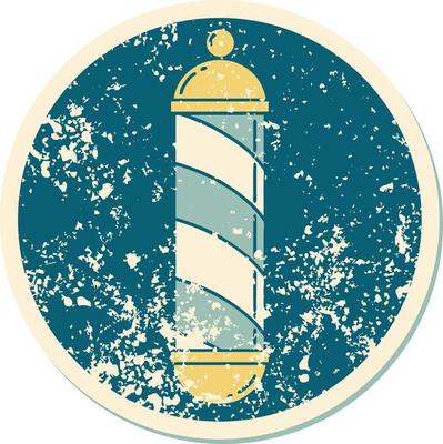 iconic distressed sticker tattoo style image of a barbers pole
