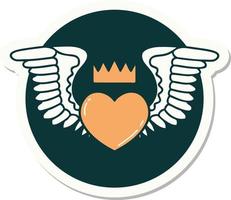 sticker of tattoo in traditional style of a heart with wings vector