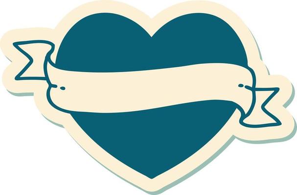 sticker of tattoo in traditional style of a heart and banner