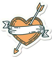 sticker of tattoo in traditional style of an arrow heart and banner vector