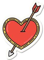 pegatina de tatuaje al estilo tradicional de una flecha y un corazón vector