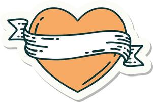 sticker of tattoo in traditional style of a heart and banner vector